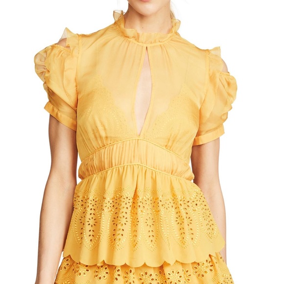 Self-Portrait NWT Tiered Chiffon Mini Cocktail Yellow Mustard Marigold US 2 UK 6 - Picture 3 of 8